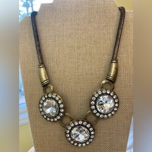 Stunning‎ Jeweled Antiqued Gold Tone Bib Necklace